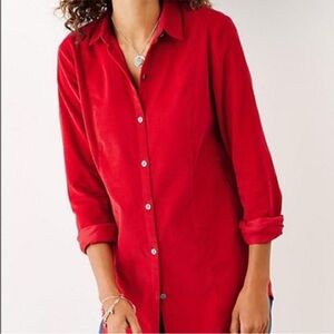 J Jill 100% Cotton Red Perfected Collared Corduroy Button Up Shirt